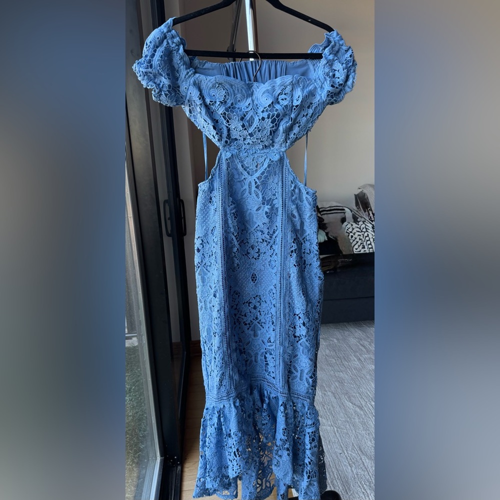 ASOS Blue Off-Shoulder Lace Maxi Dress